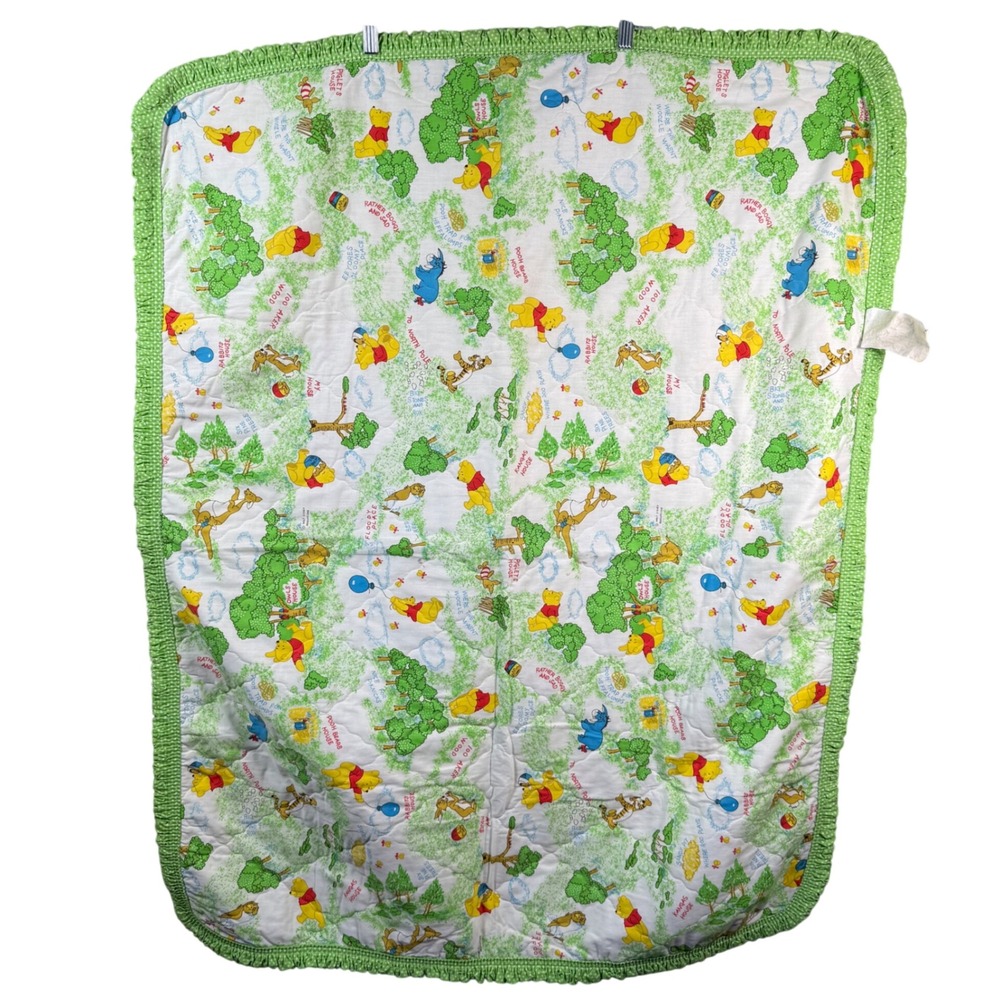 Sears Winnie the Pooh Quilted Baby Blanket 34x43 Green Vintage Ruffle Polka Dot